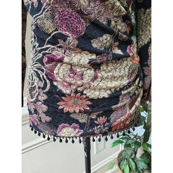 MSK Womens Black Floral Polyester Long Sleeve V Neck Casual Top Blouse Size L - Picture 4 of 11